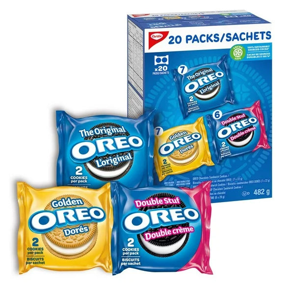 Oreo Chocolate & Double Stuf & Golden Vanilla Sandwich Cookies, 20 pack, 482g