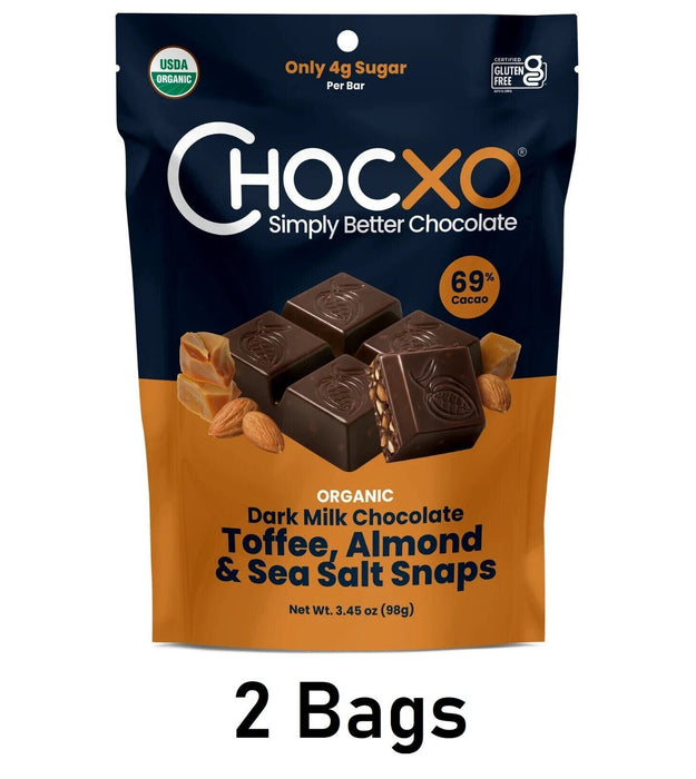 Chocxo Dark Milk Chocolate Toffee, Almond & Sea Salt Snaps 98g Each 2 Bags