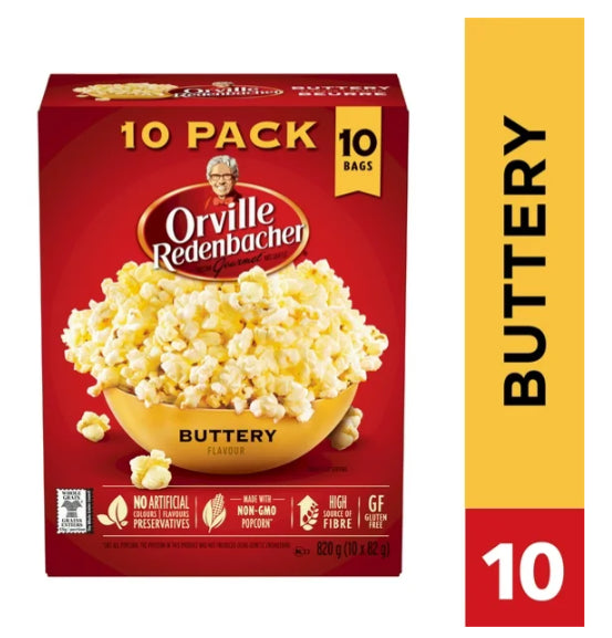 Orville Redenbacher Popcorn Microwave Buttery, Non-GMO, 10 x 82g, 820g