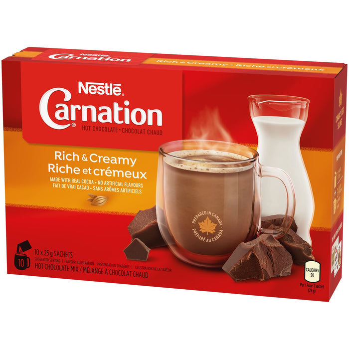 Nestle Carnation Hot Chocolate Rich and Creamy 10 x 25g Sachets, 250g Box