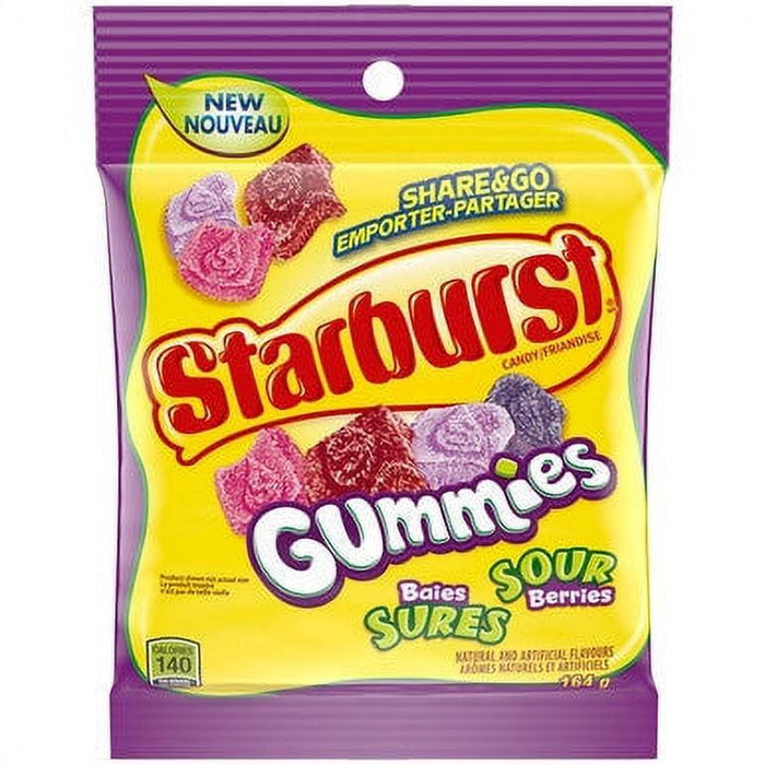 Starburst Gummies Sour Berries Candy Stand Up Pouch, 164g/5.8oz