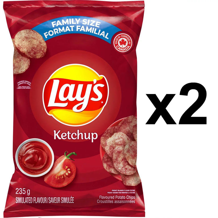 Lays Ketchup Chips, 2 BAGS, Family Size 8.3oz Canadian Product, 1-5 DAY SHIPPING