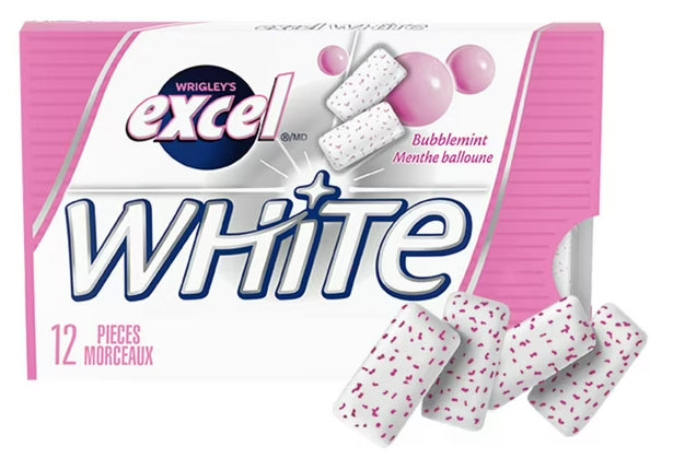 EXCEL, White Bubblemint, Teeth Whitening Sugar Free Chewing Gum, 12 Pieces, 1 Pack