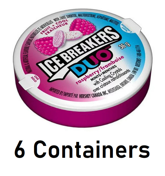 Ice Breakers Duo Raspberry Mints, 1.5oz 36g Each 6 Containers