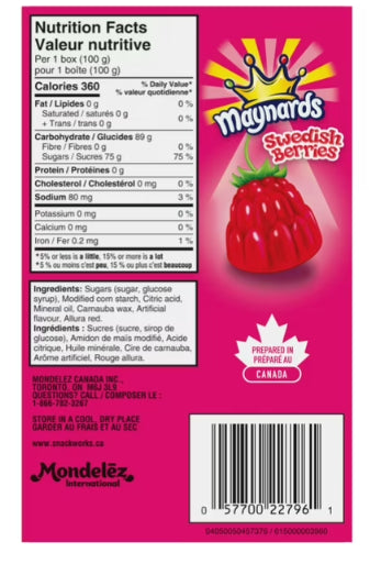 Maynards, Swedish Berries Gummy Candy, Candy Box, 100g