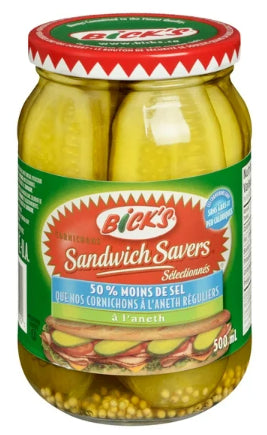 Bick's 50% Less Salt Sandwich Savers Pickles, 500mL