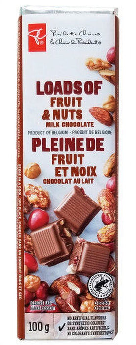 President's Choice Loads of Fruit & Nuts Milk Chocolate Bar, 100g