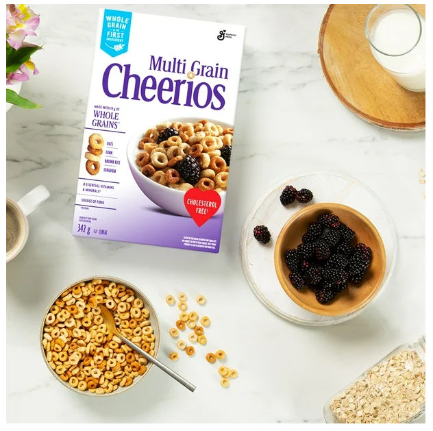 Canadian Multi Grain Cheerios Breakfast Cereal, Family Size, Whole Grains, 585g