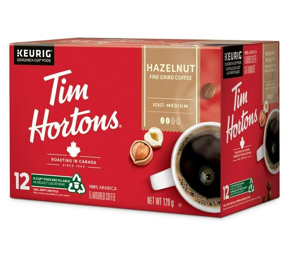 Tim Hortons Hazelnut Light Medium Roast Coffee, Keurig K-Cups, 12ct, 120g