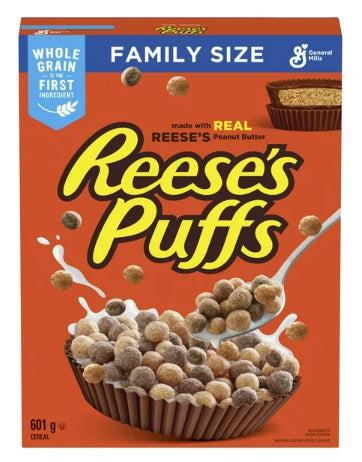 Reese's Puffs Peanut Butter Chocolate Breakfast Cereal, Family Size, 601g