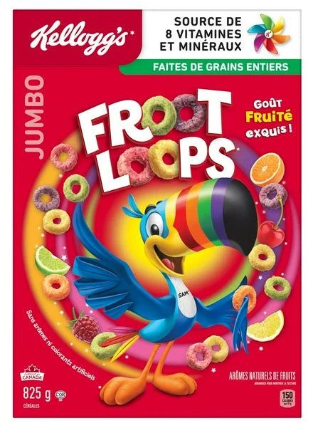 Kellogg's Canadian Froot Loops Breakfast Cereal, Jumbo Size, 825g