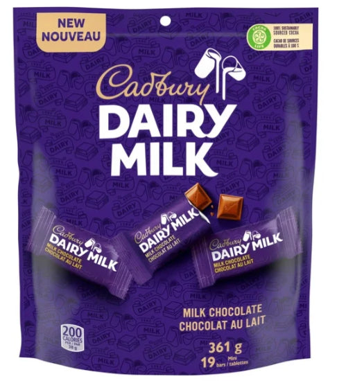 Cadbury Dairy Milk, Milk Chocolate Mini Bars, The Classic Creamy Taste, 19 Bars, 361g