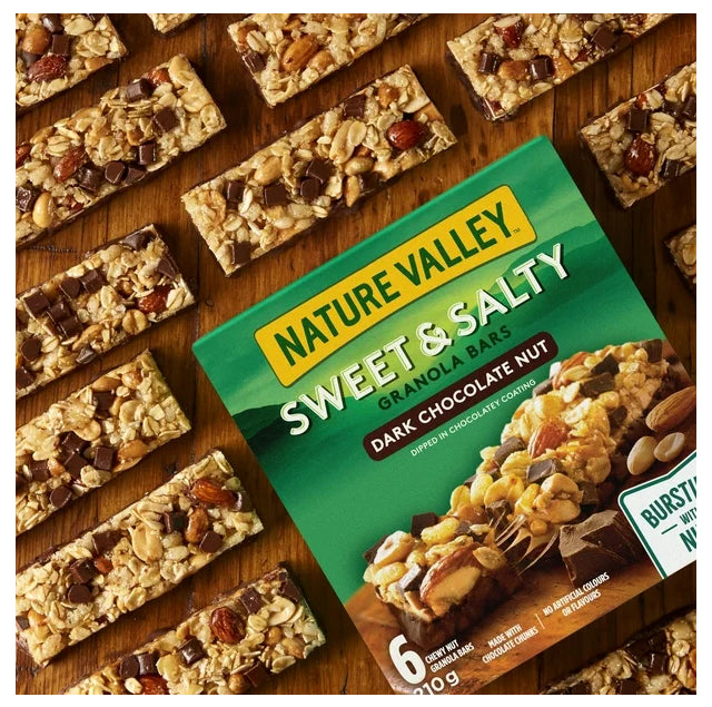 Nature Valley Granola Bars, Sweet and Salty Nut, Dark Chocolate, 6 Bars, 210g
