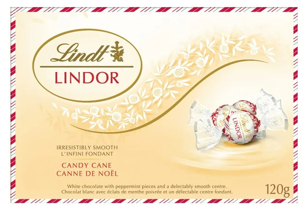 Lindt LINDOR Candy Cane White Chocolate Truffles, 120g Box