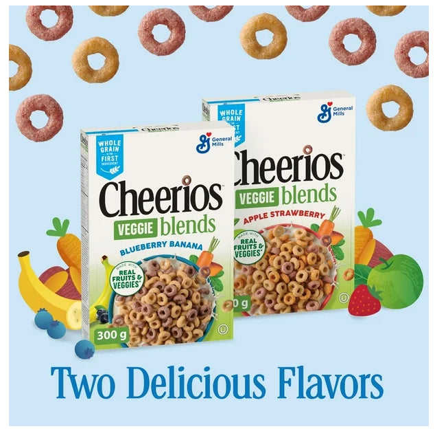Cheerios Veggie Blends Blueberry Banana Cereal, Whole Grains, 300g