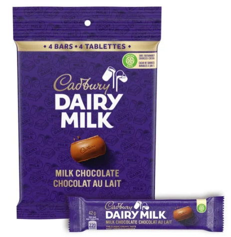 Cadbury Dairy Milk, Milk Chocolate Bars, Multipack Pack of 4, 168g