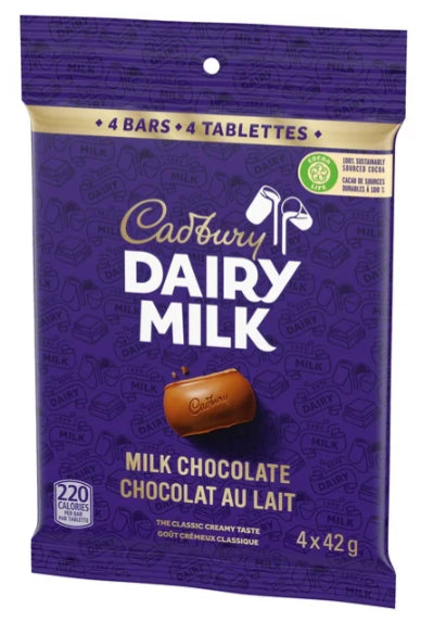 Cadbury Dairy Milk, Milk Chocolate Bars, Multipack Pack of 4, 168g