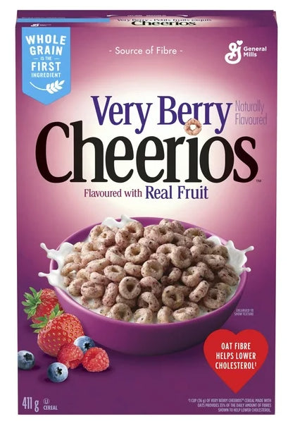 Very Berry Cheerios Breakfast Cereal, Gluten Free, Whole Grains, 411g