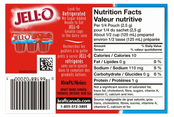 Jell-O Strawberry Jelly Powder Light, Gelatin Mix, 10.1g