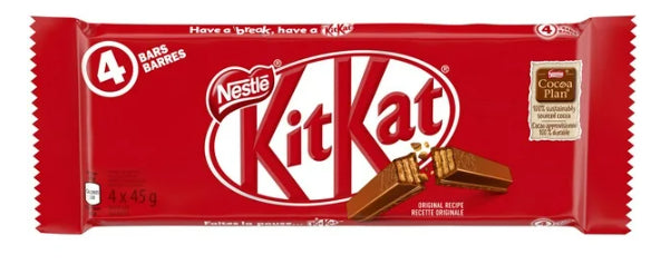 Nestle Kit Kat Milk Chocolate Wafer Bars, 4 x 45g, 180g