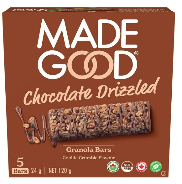 MadeGood Cookie Crumble Chocolate Drizzled Granola Bars, 5 x 24g