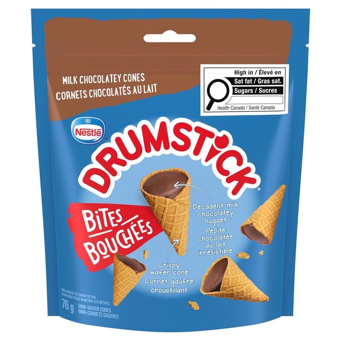Drumstick Bites Decadent Milk Chocolatey Mini Wafer Cone Bites, 76g