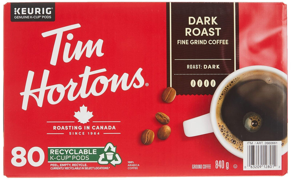 Tim Hortons Dark Roast Coffee, Single-Serve K-Cups for Keurig Brewers, 80 K-Cups