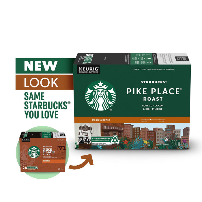 Starbucks Single-Serve Coffee K-Cup, Pike Place, Carton Of 24