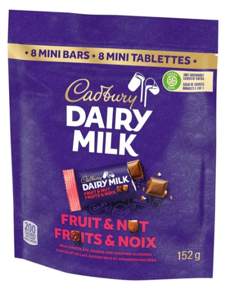 Cadbury Dairy Milk Minis Fruit and Nut, Milk Chocolate with Raisins and Chopped Almonds 152g