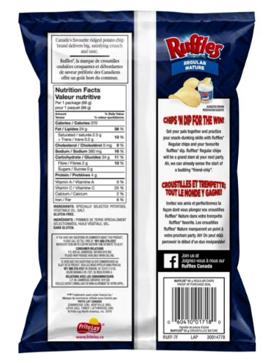 Ruffles Regular Potato Chips, 66g (Imported from Canada)