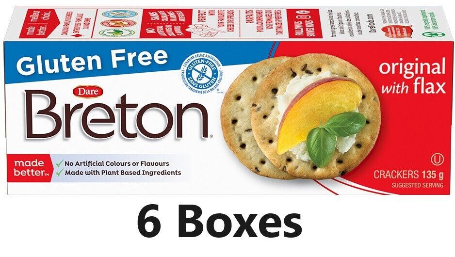 Dare Breton Gluten Free Original with Flax Crackers 135g Each 6 Boxes