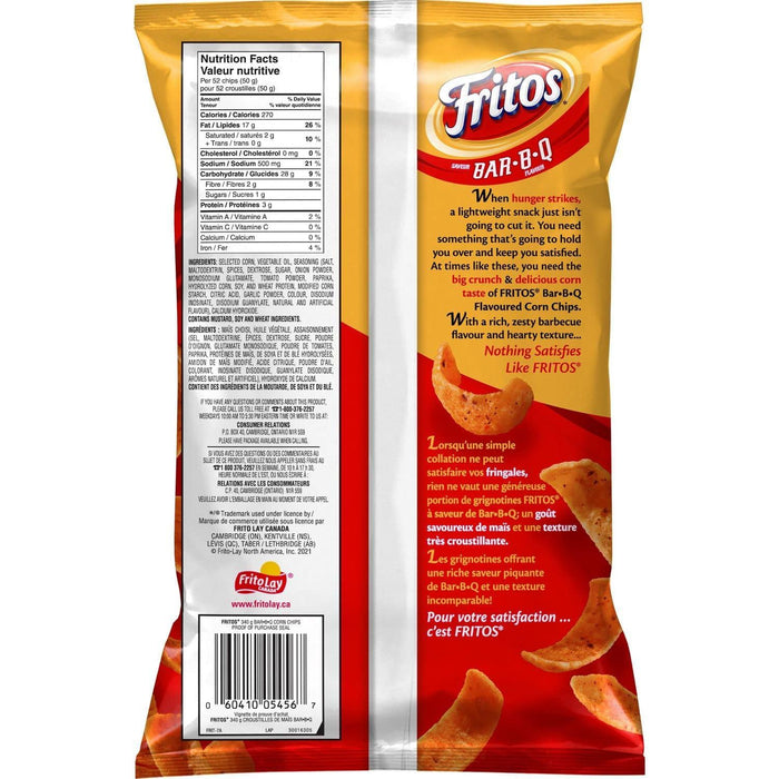 Fritos Bar-B-Q Flavored Corn Chips, 340g/12.3oz (Full Case of 9)