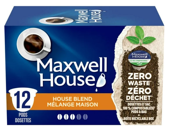 Maxwell House House Blend Coffee 100% Compostable Pods, 12 Pods, 117g