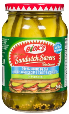 Bick's 50% Less Salt Sandwich Savers Pickles, 500mL