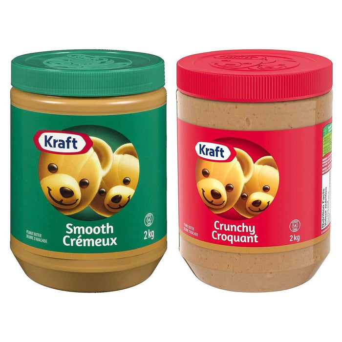 Kraft Peanut Butter Crunchy & Smooth, 2kg/4.4lbs, 2 JARS Variety Pack