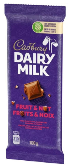 Cadbury Dairy Milk Fruit & Nut Chocolate Bars, 100g