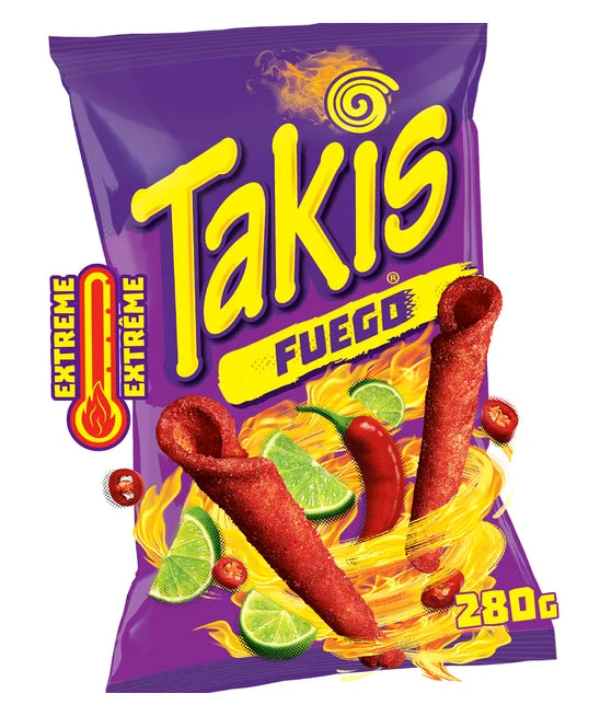 Takis Fuego Spicy Chili Pepper and Lime Rolled Tortilla Chips, 280g