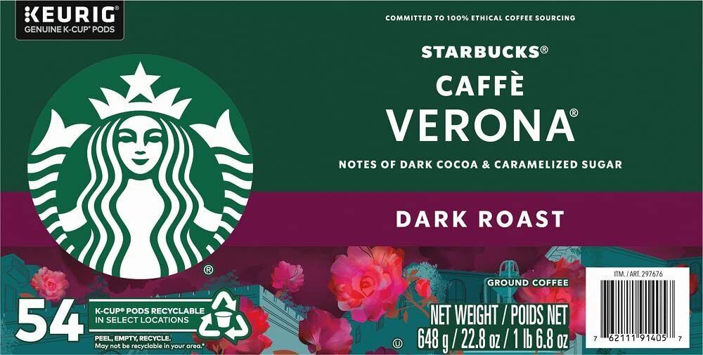 Starbucks Caffe Verona, Dark, K-Cups for Keurig Brewers 54 Count