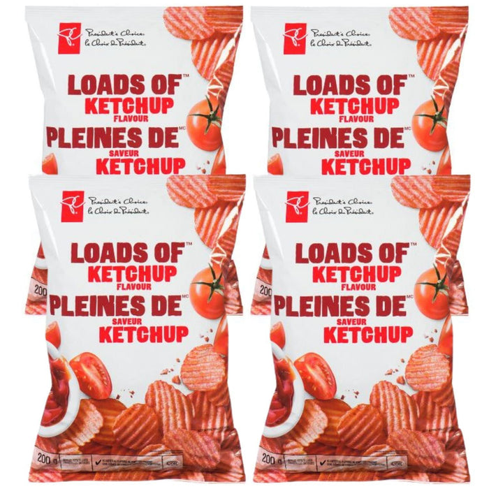 President's Choice PC Loads of Ketchup Potato Chips, 200g/7oz Each 4 Bags