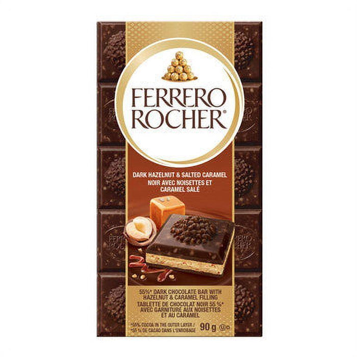 Ferrero Rocher Premium Dark Chocolate Hazelnut & Salted Caramel Bar, 90g Bar