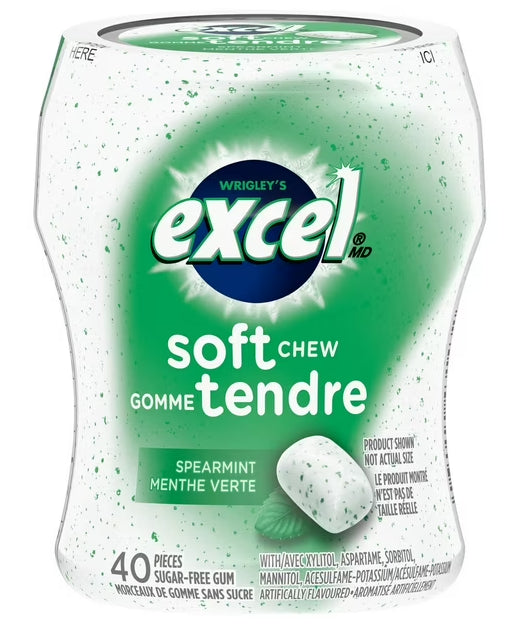 EXCEL, Spearmint Flavored Sugar Free Soft Chew Gum, 40 Pieces, 1 Bottle, 80g