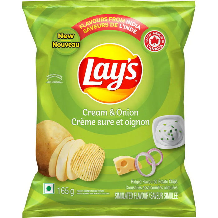 Lay's Cream & Onion Potato Chips, 165g/5.8oz Bag - CanadaGrocery