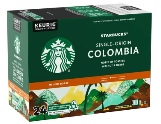 Starbucks Coffee Pods Colombia Medium Roast Walnut & Herbs 24 K-Cups 300 g