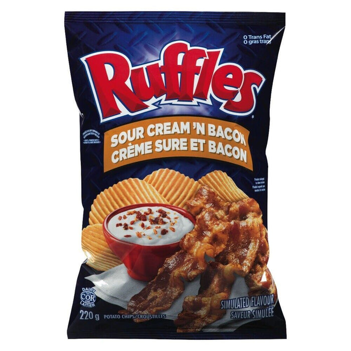 Ruffles Sour Cream 'N Bacon Potato Chips 220g Each 6 Bags