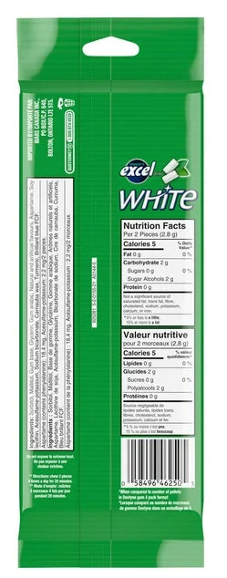 EXCEL, White Spearmint, Teeth Whitening Sugar Free Chewing Gum, 18 Pieces, 3 Packs, 25g