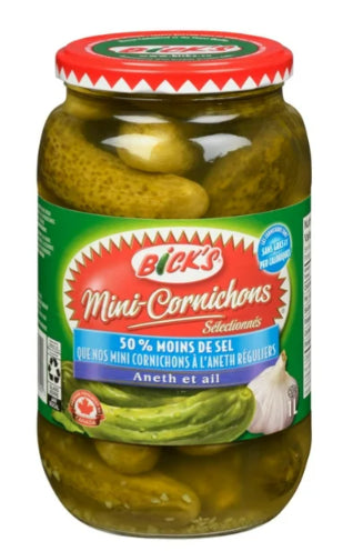 Bick's 50% Less Salt Garlic Baby Dills Pickles, 1L