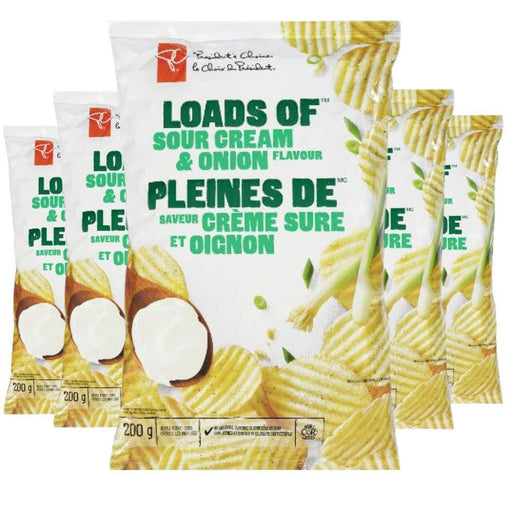 Presidents Choice Loads of Sour Cream and Onion Potato Chips 200g/7oz, 5 BAGS - CanadaGrocery