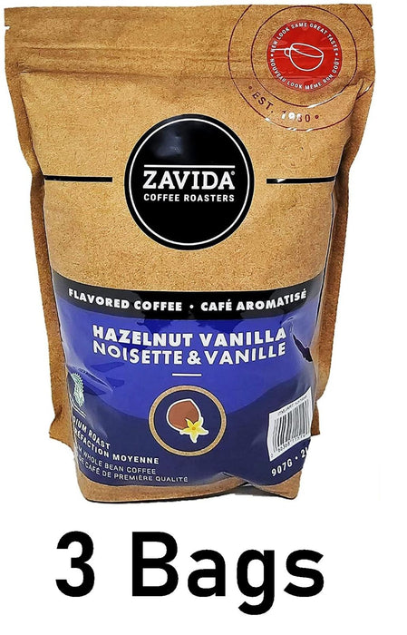 Zavida Hazelnut Vanilla Flavored Coffee Beans 907g Each 3 Bags