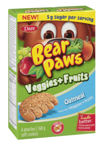 Dare Bear Paws Cookies Veggies & Fruit Oatmeal 6 Packs 168g