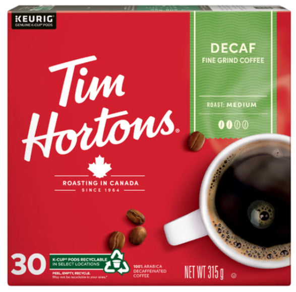 Tim Hortons Coffee Pods Decaffeinated Medium Roast 30 K-Cups 315g